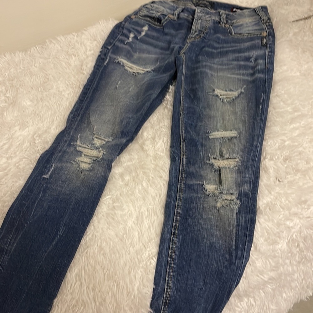 SILVER ripped skinny jeans. Size 27 - Picture 4 of 9